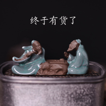 Flower pet tabletop meditation piece creative ceramic tea cafeteria home decoration kou kiln Li Bai play chess tea play
