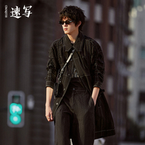 Speed Writing Mens Clothing Spring Discounts New Pint Coat Jacket Long Style Loose Trend Personality Design Sense Drawing Rope Styling Outerwear