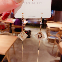 South Korea 2021 New Tide square letter tassel sterling silver earrings female Net red temperament Joker long thin earrings