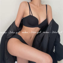No steel ring gathering bra thickened 4cm glossy seamless underwear womens small chest flat chest special bra set