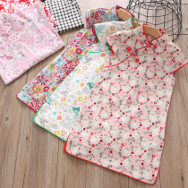 Chinese style girl retro cotton cotton cotton linen short sleeve dress Children Baby 2021 summer cheongsam dress