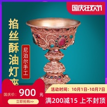 Nepal manual filigree ghee lamp pilot Buddha Candlestick caliber 10 5cm