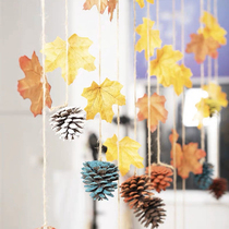 Kindergarten air decoration classroom creative preschool education decoration fruit pastoral style simulation Maple Leaf Pine hanging decoration green leaf hemp rope