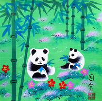 Panda Hotel Hotel hotel decoration calligraphy and painting Business foreign guest gift Huxian farmer painting size 25x25cm