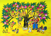 Shou peach childrens blessing Shou than Nanshan childrens birthday old birthday star Xian Huxian County peasant painting size 52x38cm