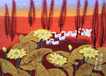  Lotus pond Huange rural lotus duck flower and bird living room decoration Zhang Selection Zhenghu County farmer painting size 52x38cm