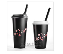 Disposable thickening double film milk tea coffee paper cup black New Ten Li peach blossom Cup can be customized sealing film