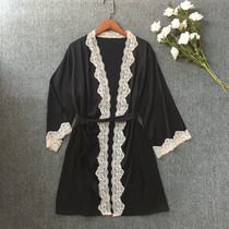 Dressing gown womens ice silk spring and autumn summer air conditioning room versatile lace with slip dress set can be worn out of the solid color thin bath