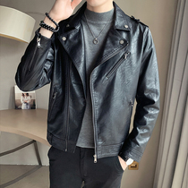 Lapel leather jacket mens spring and autumn Korean fashion casual jacket mens Tide brand Joker motorcycle leather jacket py