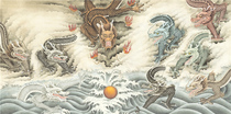 Four-foot banner traditional Chinese painting boutique beast (nine dragons play beads) cheap sale of unmounted painting core (P)1