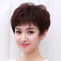 Wig female short hair full headgear Short curly hair real hair middle-aged and elderly hairstyle net red natural hair mother hair set