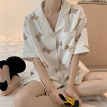 Pajamas womens summer 2021 new loose cute bear can wear short-sleeved couples home clothes two-piece suit