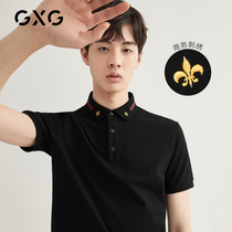 GXG Mens (Sven series) Summer 2021 hot sale Black neckline contrast color fine embroidery POLO shirt