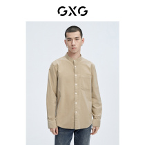 GXG mens clothing (Life series) 21 years new mens corduroy khaki stand neck long sleeve shirt