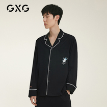 GXG mens pajamas spring and autumn thin cotton Chinese style crane long sleeve home wear casual youth suit