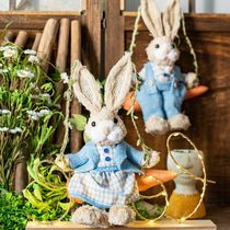 JK Mu space pastoral straw swing rabbit decoration pendant garden balcony tree hanging wall decoration