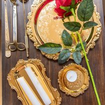 JK Mu space European metal carved storage display plate pattern gold silver candle plate dessert storage plate