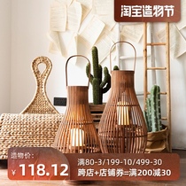 JK Mu space retro floor-to-ceiling candlestick natural bamboo lantern model room Garden hall decoration ornament set