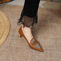 Shake-up Little Red Book Recommended 2022 Summer 100 hitch Retro Lattice Pointy Thin Heel Single Shoe Woman