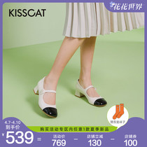 Kissing cat 2022 spring summer season new retro Marie precious little leather shoes sweet and small and round head rough with single shoe lady