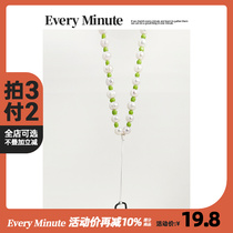 EMINUTE The taste of spring bean paste green mobile phone chain pearl crystal lanyard 2023 new mobile phone case decoration
