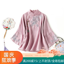 Chinese style top womens vintage oblique flap buckle 2021 spring and summer new fat MM loose thin Chinese embroidered top
