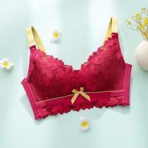 Red underwear butterfly flower set thicker small corset gathered ABC cup no trace breathable no underwire no empty cup