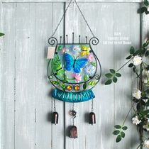 Foreign trade hand-painted pastoral colored glass Iron Harp garden courtyard balcony decorations welcome card hanging wind chimes ornaments