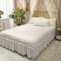 Simple cotton washed cotton pure white Chiffon lotus leaf lace bed skirt pure cotton princess wind bedspread 1 5 1 8 meters