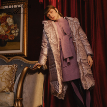 Anti-season spike miss COCOON winter womens fashion micro-flash letter print mid-length hooded down jacket