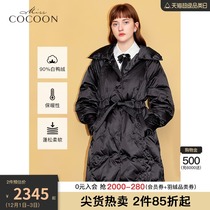 missCOCOON Black Down Jacket Women 2021 New lace-up waist long design sense winter coat