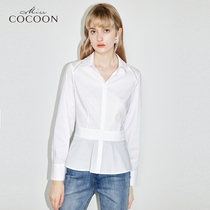 missCOCOON white shirt Women spring and autumn 2021 new waist high end design sense long sleeve early autumn coat women