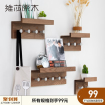 Wissa Full Solid Wood Wall Shelf Nordic Oak Show Shelf Modern Minimalist Multifunctional Display Rack Hung Hanger