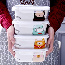 Three-grid ceramic split lunch box cute microwave oven special girl lunch box Japanese rectangular office worker student