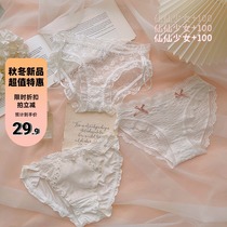 3 sweet girl fresh lace mesh underpants bow sexy mid-waist shorts fairy white poplar tons