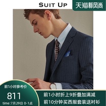 Blue suit mens suit Striped British style thin slim business casual formal dress Groom suit mens suit