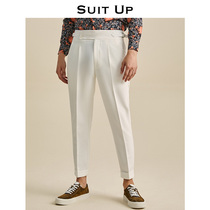 Suitup white high-waisted Neapoli trousers business Joker mens high-end slim ankle-length pants summer thin