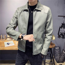 Tide brand lapel locomotive leather jacket men 2021 autumn and winter New slim Korean casual leather jacket mens coat