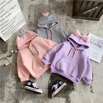 2021 autumn and winter Korean childrens clothing girl padded velvet hoodie childrens warm coat baby jumper