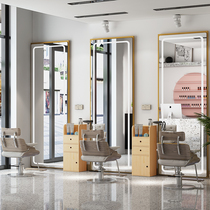 Barber shop mirror table Net red hair salon mirror light luxury simple hair salon dedicated one with light led floor mirror