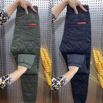 Winter cold-proof down cotton pants mens Korean version elastic display slim net red six-pocket pants light and thickened windproof and warm pants