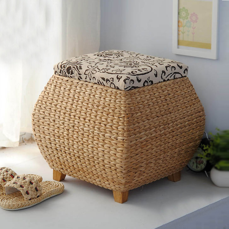 Nordic pastoral grass collection stool storage box for shoe stool storage stool wear shoe stool large yard storage box sofa stool