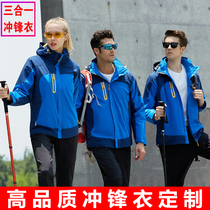 Customized printing overalls winter warm waterproof breathable velvet thickened three-in-one detachable jacket
