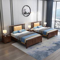 New Chinese solid wood bed 1 2 1 35 m single bed 1 5 m childrens second bedroom Zen B & B solid wood furniture