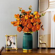 Emulated floral rose floral bouquet with light and luxurious upscale swing room Vase Fake Flower Flower Arrangement Table Dry Flower Bouquet Furnishing