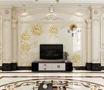 Custom background wall TV background wall European living room whole body jade marble Roman column double column