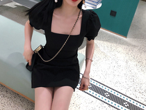 (Small Q Home) Black Short Sleeve Folds THIN KOREAN VERSION BRIEF Bag Hip Small Gown Everyday 2022 New