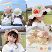 Childrens straw hat child sun sun hat girl summer beach hat wave Straw Hat sun hat cool hat strawberry model