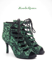mambo queen Latin salsa dance shoes women adult soft bottom custom 2021 New Roman drawstring green carved