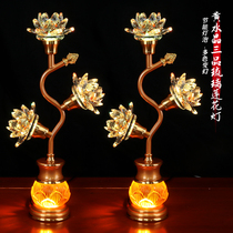 Huineng three-product lotus lamp Buddha goods colorful LED glazed amber lamp front Buddha long-term light for home use